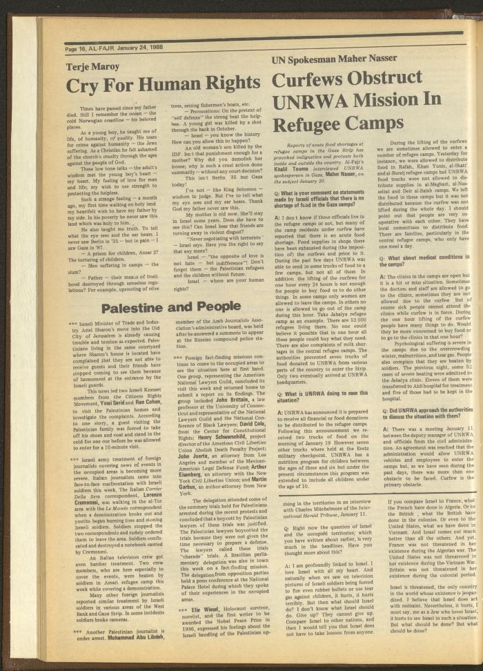 Issue 401 of al-Fajr Newspaper, 24 January 1988