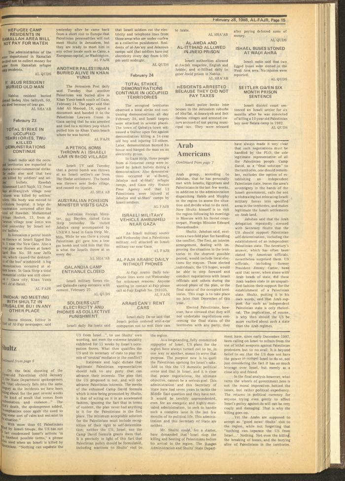 العدد 406 من جريدة الفجر، 28 شباط 1988
