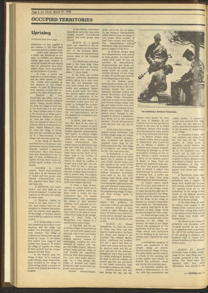 Issue 410 of al-Fajr Newspaper, 27 March 1988