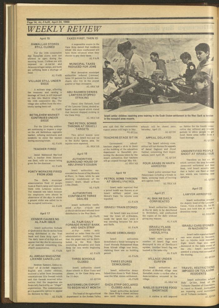 العدد 414 من جريدة الفجر، 24 نيسان 1988