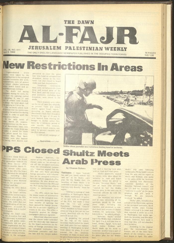 Issue 411 of al-Fajr Newspaper, 3 April 1988