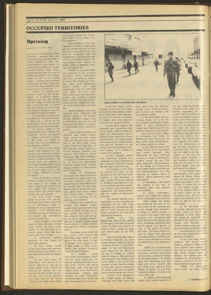 العدد 413 من جريدة الفجر، 17 نيسان 1988
