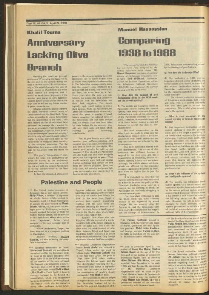 العدد 414 من جريدة الفجر، 24 نيسان 1988