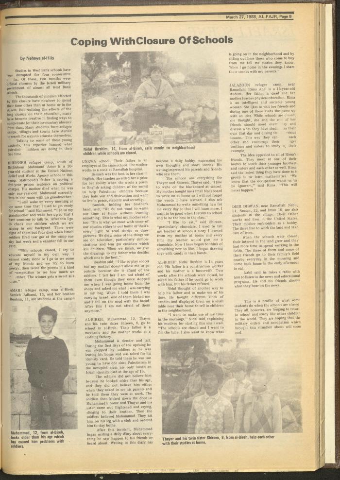 Issue 410 of al-Fajr Newspaper, 27 March 1988