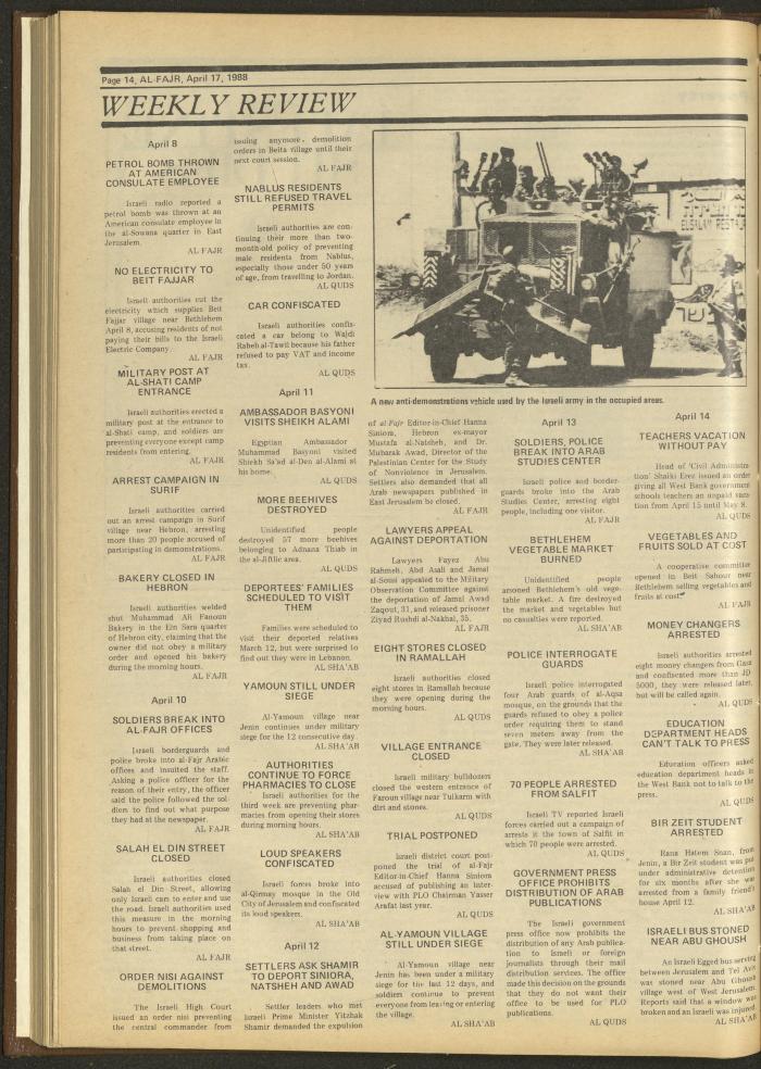 العدد 413 من جريدة الفجر، 17 نيسان 1988
