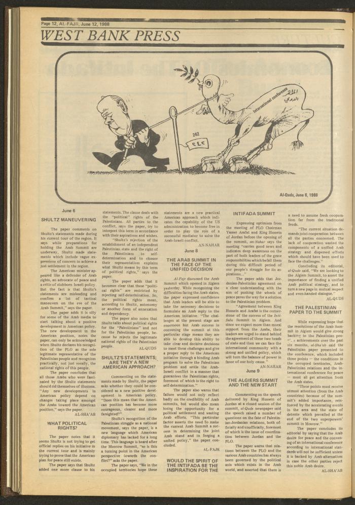 العدد 421 من جريدة الفجر، 12 حزيران 1988