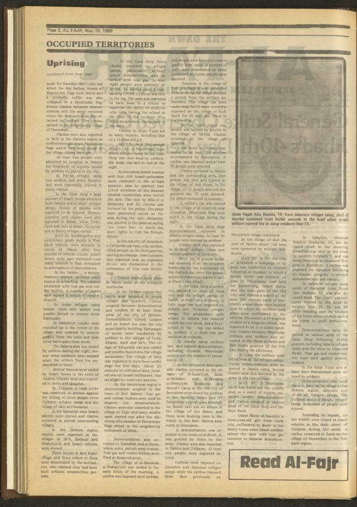 Issue 419 of al-Fajr Newspaper, 29 May 1988