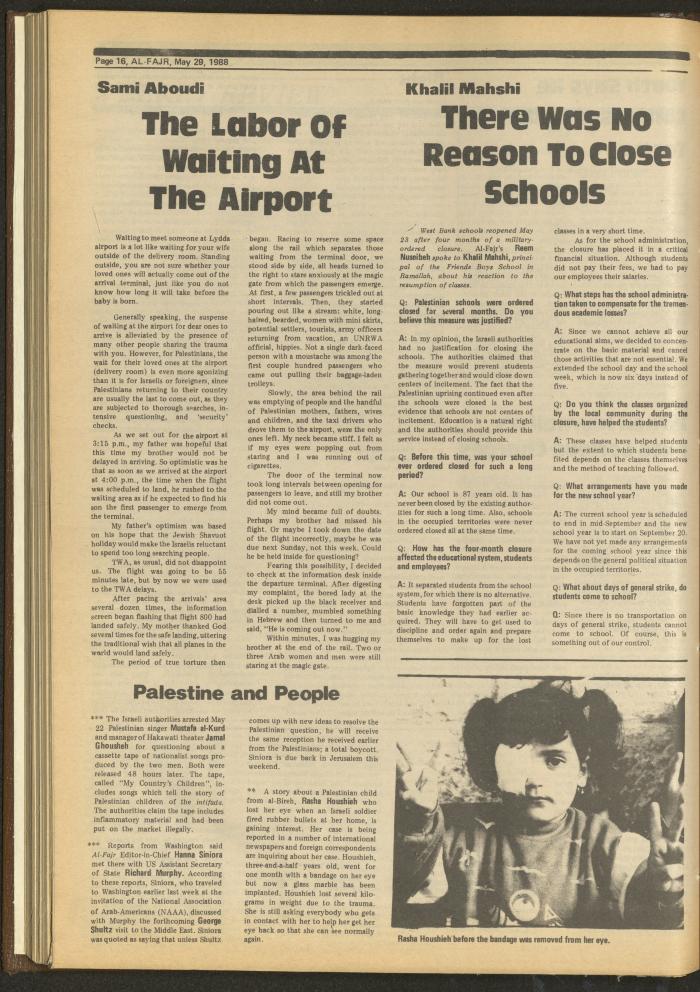 Issue 419 of al-Fajr Newspaper, 29 May 1988