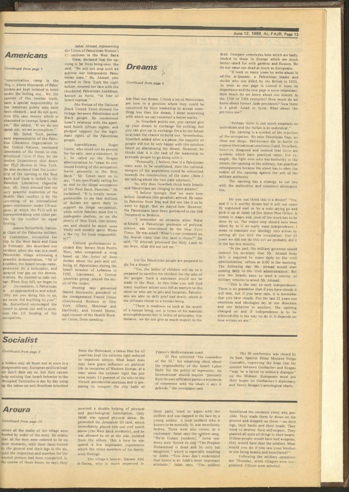 العدد 421 من جريدة الفجر، 12 حزيران 1988