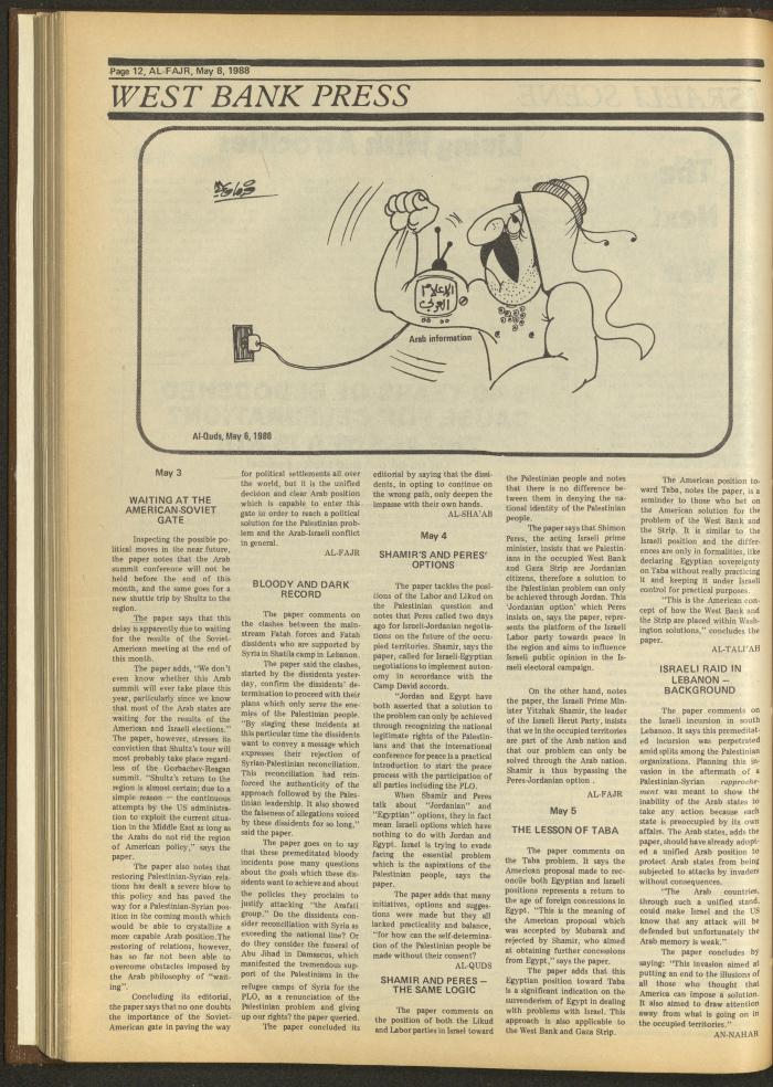 Issue 416 of al-Fajr Newspaper, 8 May 1988