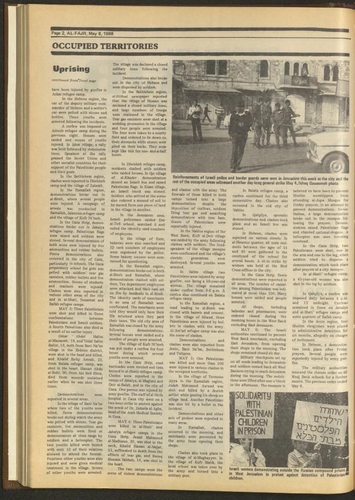 Issue 416 of al-Fajr Newspaper, 8 May 1988