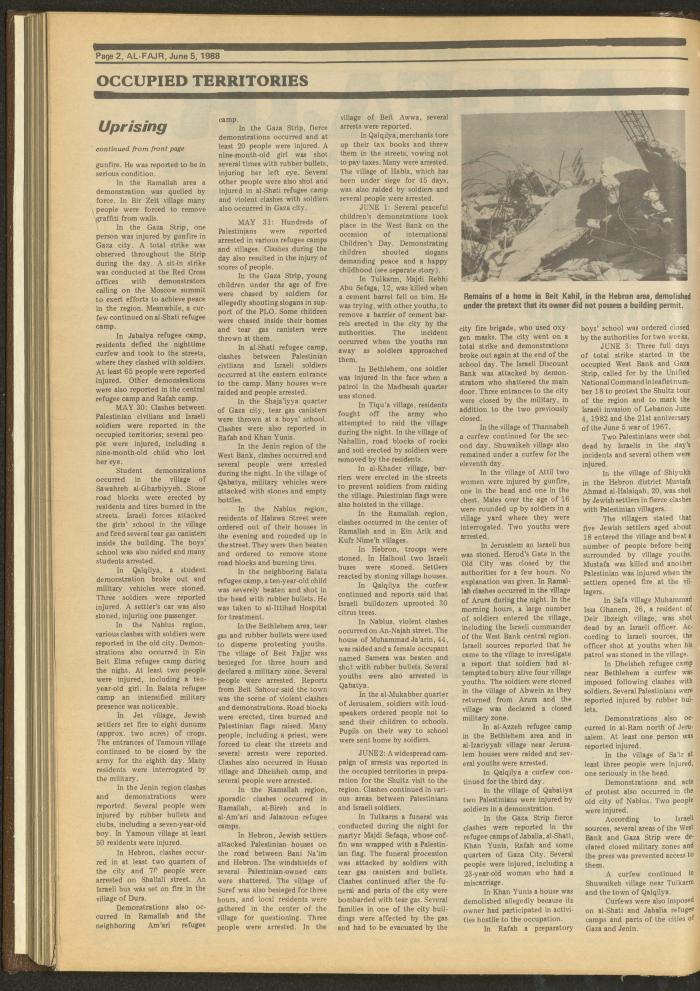 Issue 420 of al-Fajr Newspaper, 5 June 1988