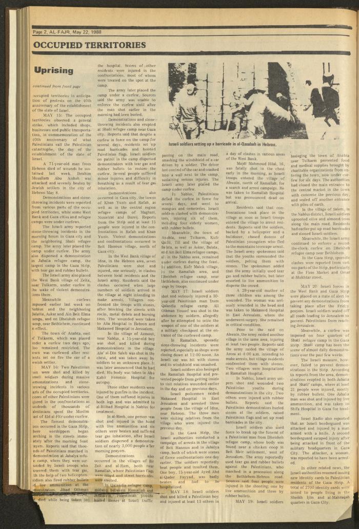 Issue 418 of al-Fajr Newspaper, 22 May 1988