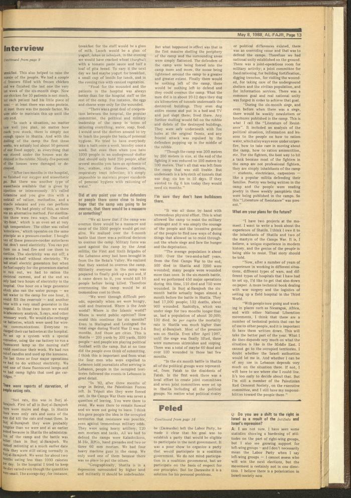 Issue 416 of al-Fajr Newspaper, 8 May 1988