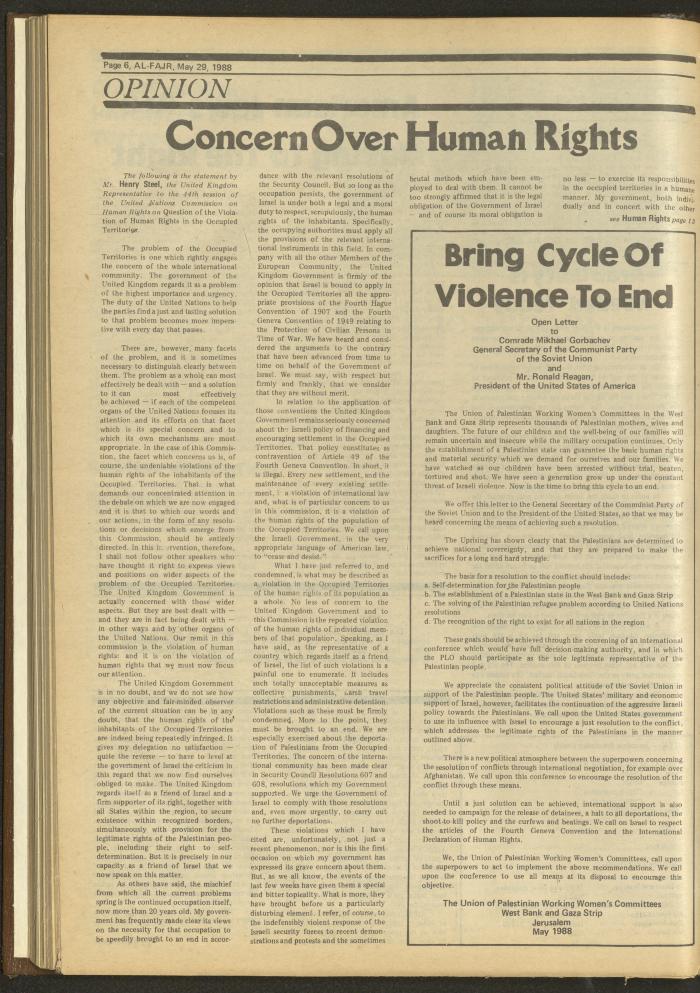 Issue 419 of al-Fajr Newspaper, 29 May 1988