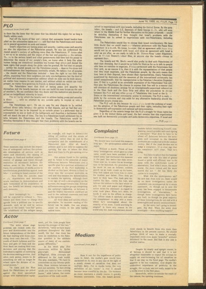 العدد 422 من جريدة الفجر، 19 حزيران 1988