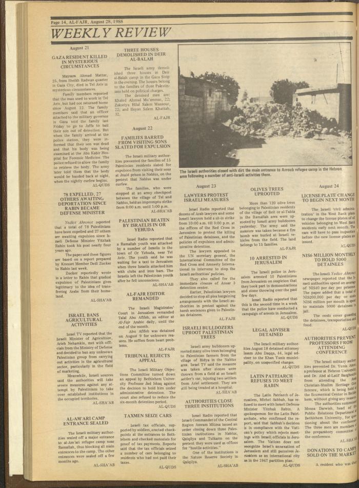 Issue 432 of al-Fajr Newspaper, 28 August 1988
