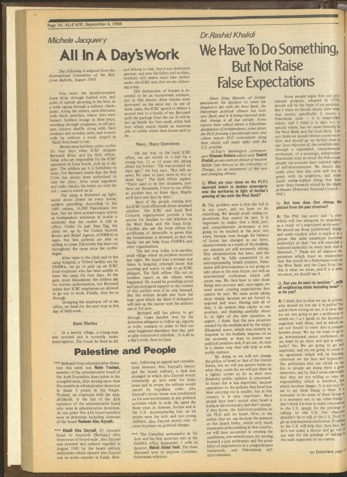 Issue 433 of al-Fajr Newspaper, 4 September 1988