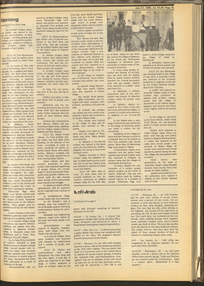 العدد 428 من جريدة الفجر، 31 تموز 1988