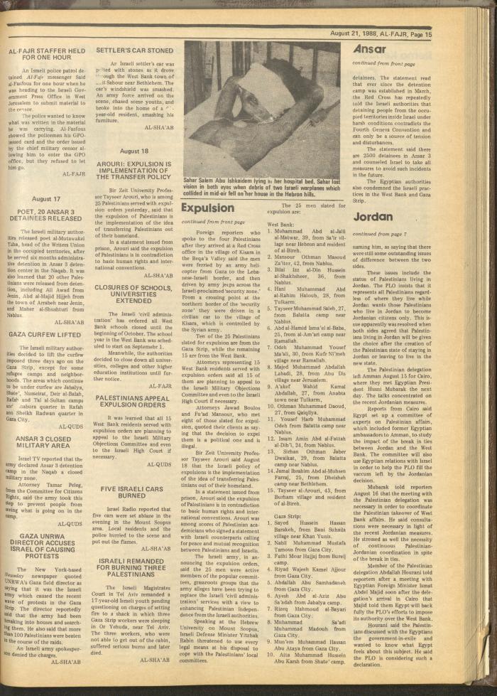 Issue 431 of al-Fajr Newspaper, 21 August 1988