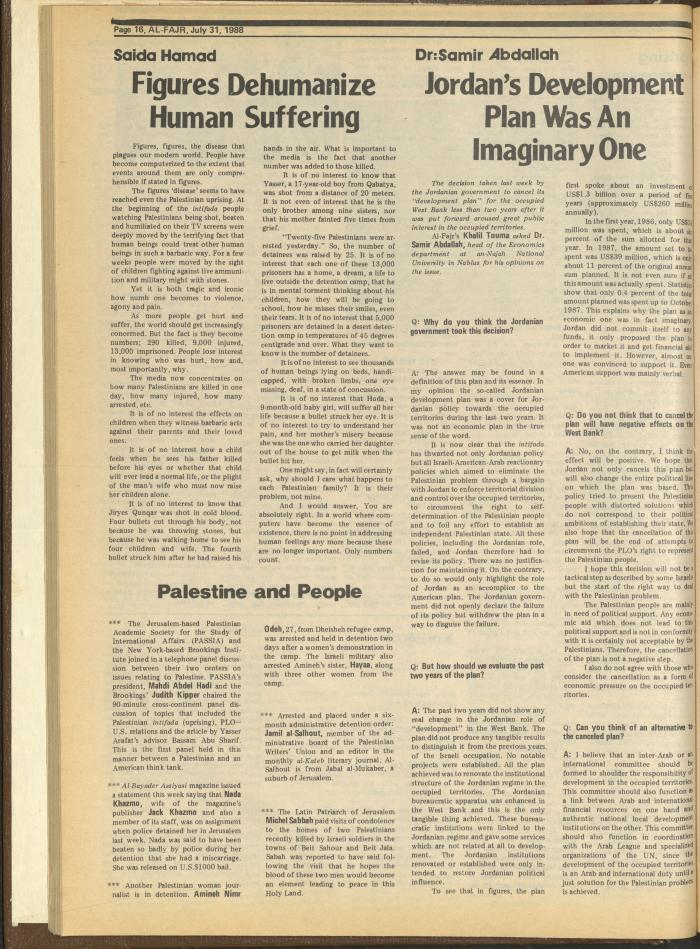 العدد 428 من جريدة الفجر، 31 تموز 1988