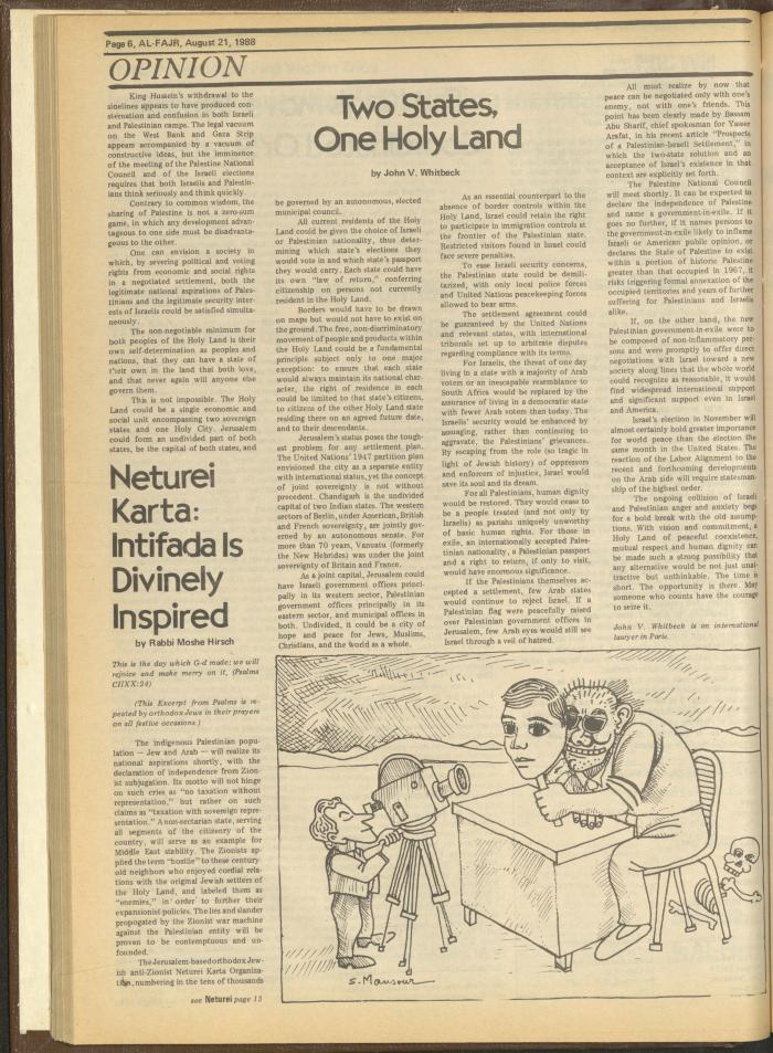 Issue 431 of al-Fajr Newspaper, 21 August 1988