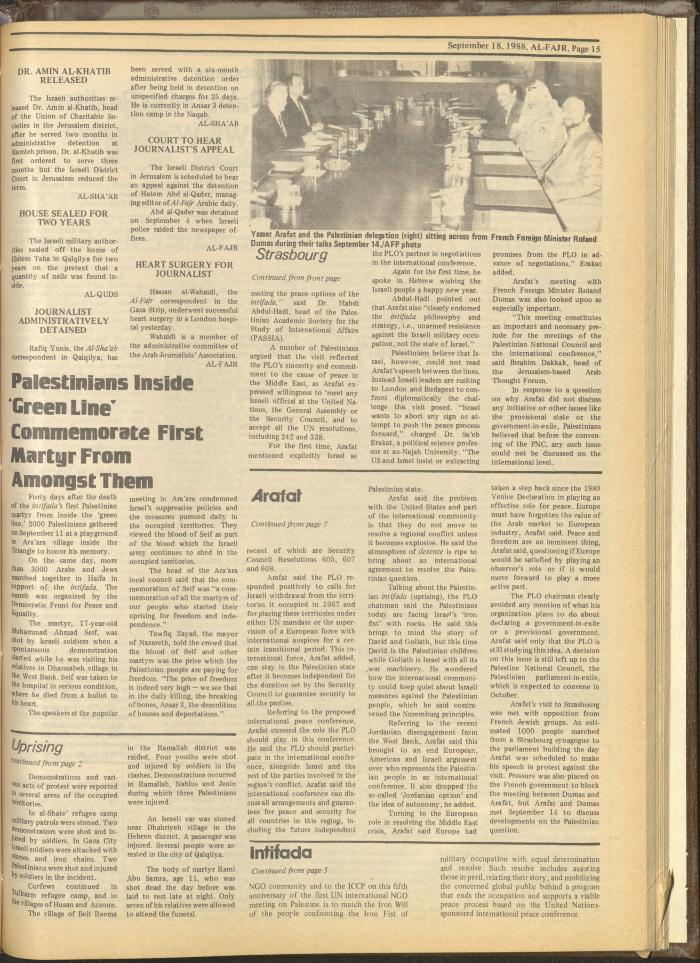 Issue 435 of al-Fajr Newspaper, 18 September 1988