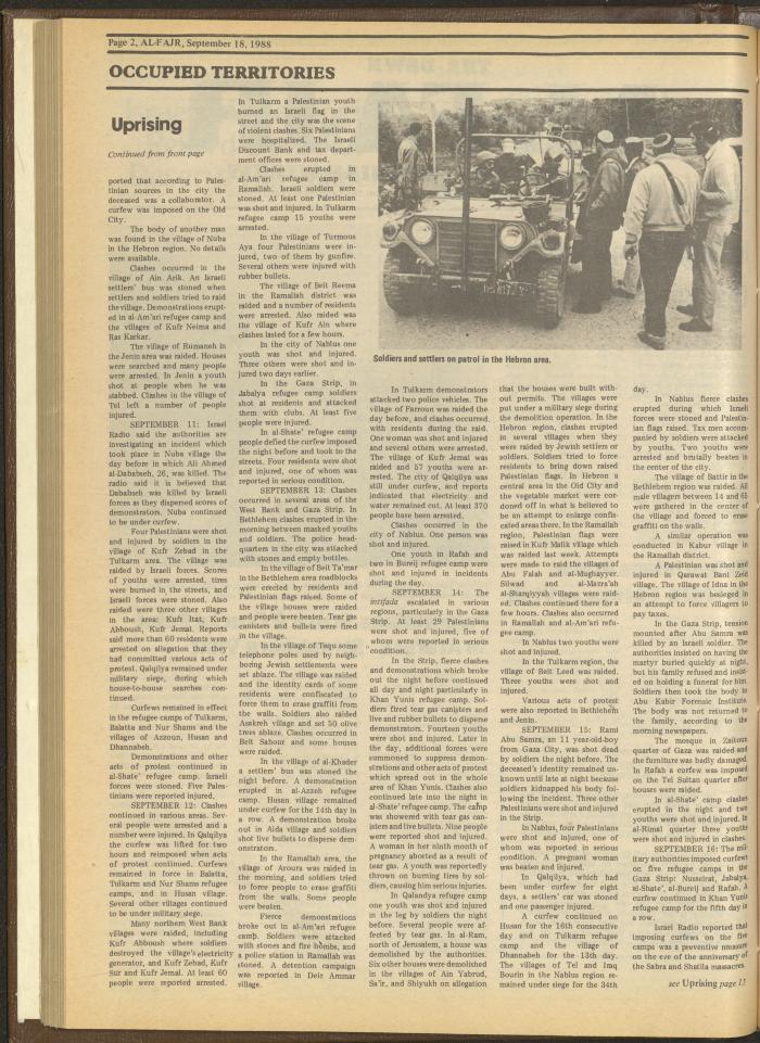 Issue 435 of al-Fajr Newspaper, 18 September 1988