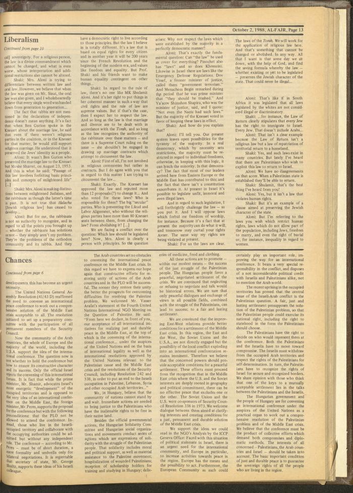 العدد 437 من جريدة الفجر، 2 تشرين الأول 1988