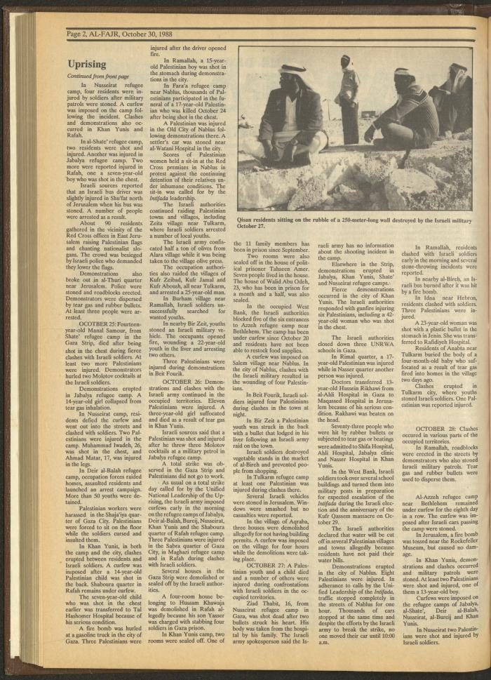 Issue 441 of al-Fajr Newspaper, 30 October 1988