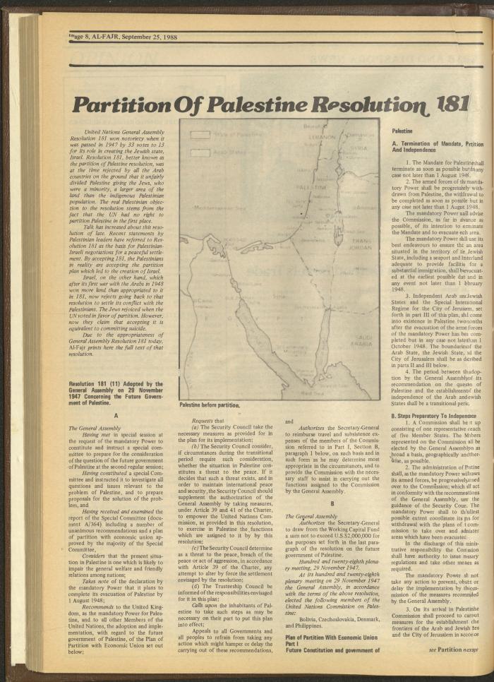 Issue 436 of al-Fajr Newspaper, 25 September 1988