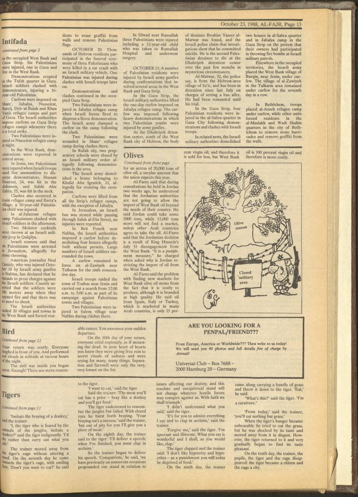 Issue 440 of al-Fajr Newspaper, 23 October 1988
