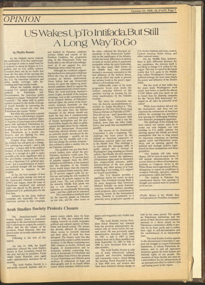Issue 440 of al-Fajr Newspaper, 23 October 1988