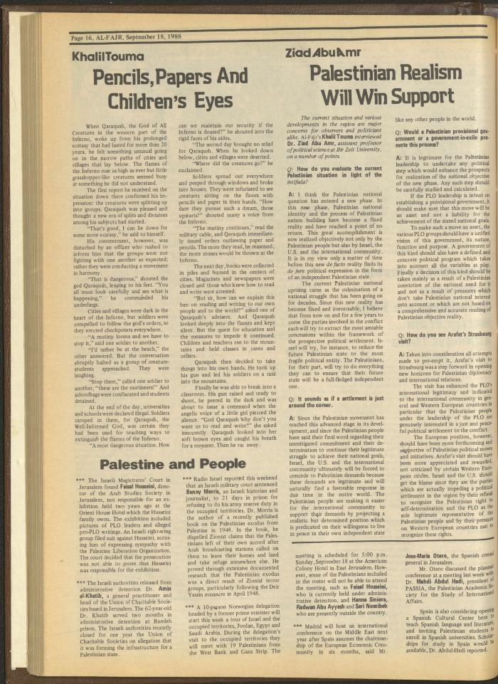 Issue 435 of al-Fajr Newspaper, 18 September 1988