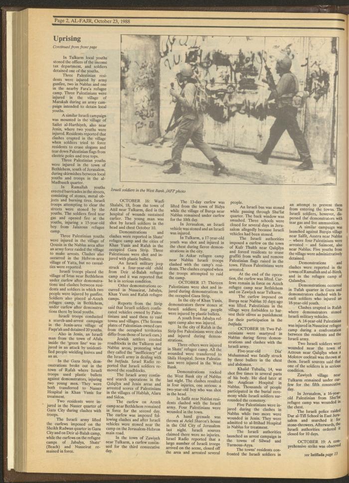 Issue 440 of al-Fajr Newspaper, 23 October 1988