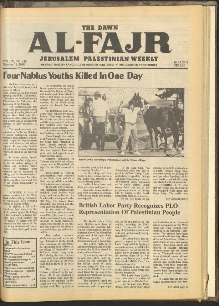 Issue 438 of al-Fajr Newspaper, 11 October 1988