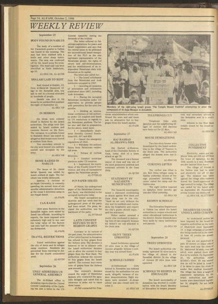 العدد 437 من جريدة الفجر، 2 تشرين الأول 1988