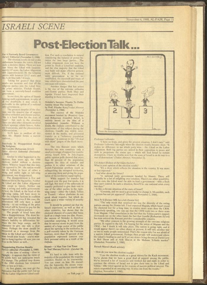 Issue 442 of al-Fajr Newspaper, 6 November 1988