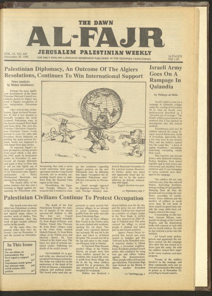 Issue 445 of al-Fajr Newspaper, 28 November 1988