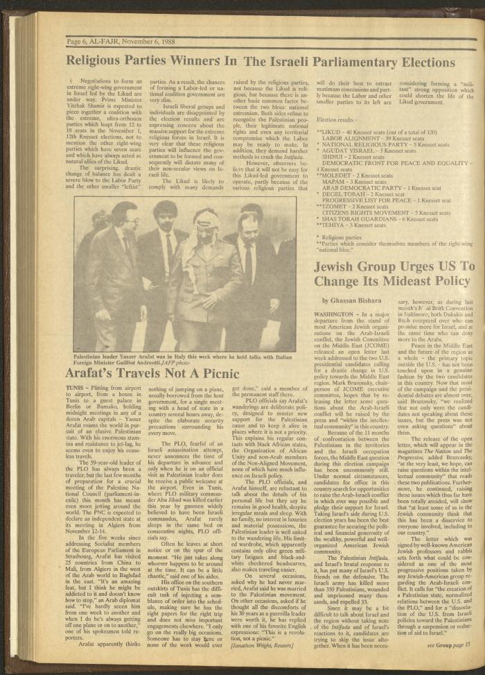 Issue 442 of al-Fajr Newspaper, 6 November 1988