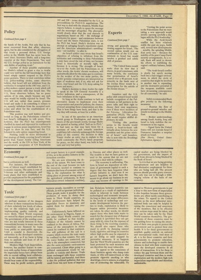 Issue 446 of al-Fajr Newspaper, 5 December 1988