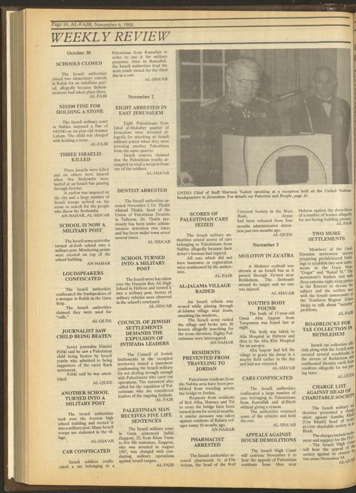 Issue 442 of al-Fajr Newspaper, 6 November 1988