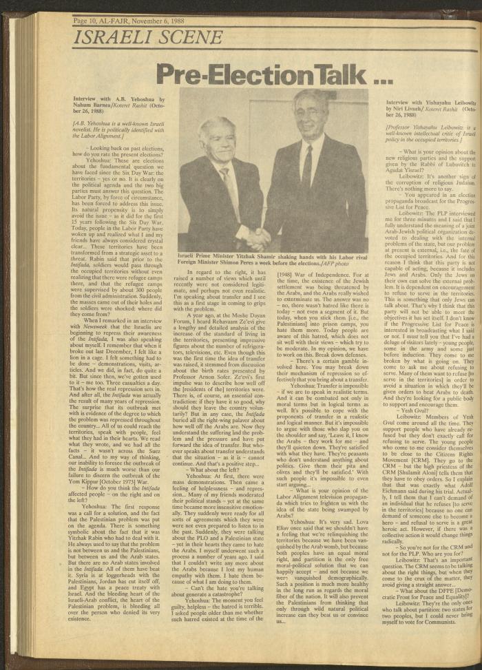 Issue 442 of al-Fajr Newspaper, 6 November 1988