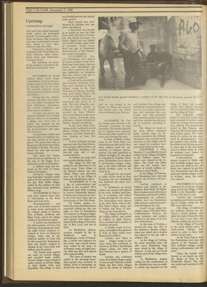 Issue 446 of al-Fajr Newspaper, 5 December 1988