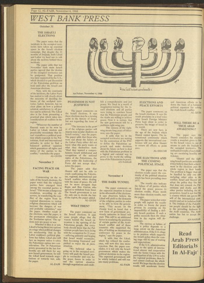 Issue 442 of al-Fajr Newspaper, 6 November 1988