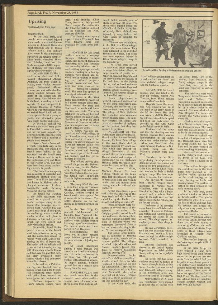 Issue 445 of al-Fajr Newspaper, 28 November 1988