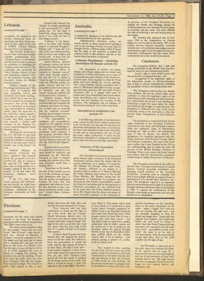 العدد 443 من جريدة الفجر، 13 تشرين الثاني 1988