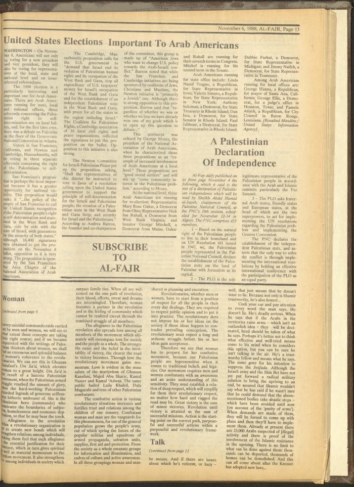 Issue 442 of al-Fajr Newspaper, 6 November 1988