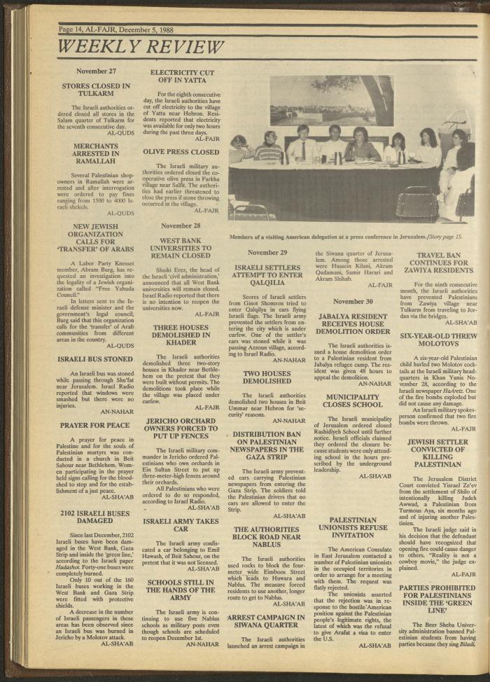 Issue 446 of al-Fajr Newspaper, 5 December 1988