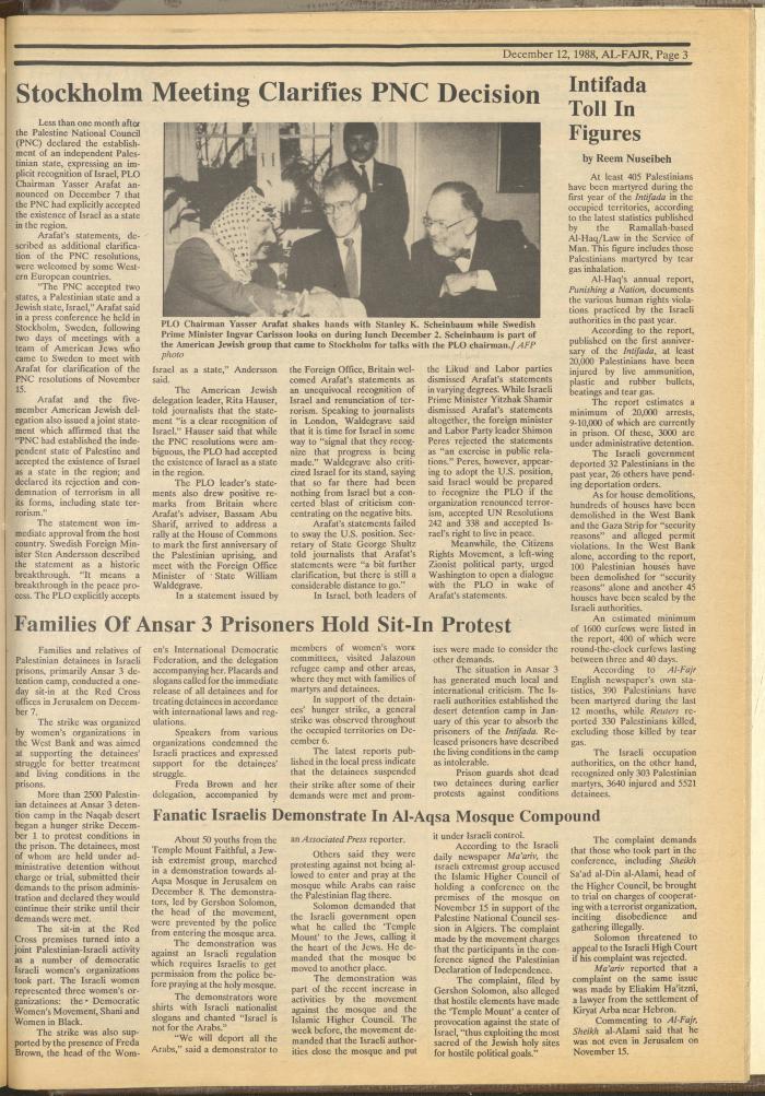Issue 447 of al-Fajr Newspaper, 12 December 1988